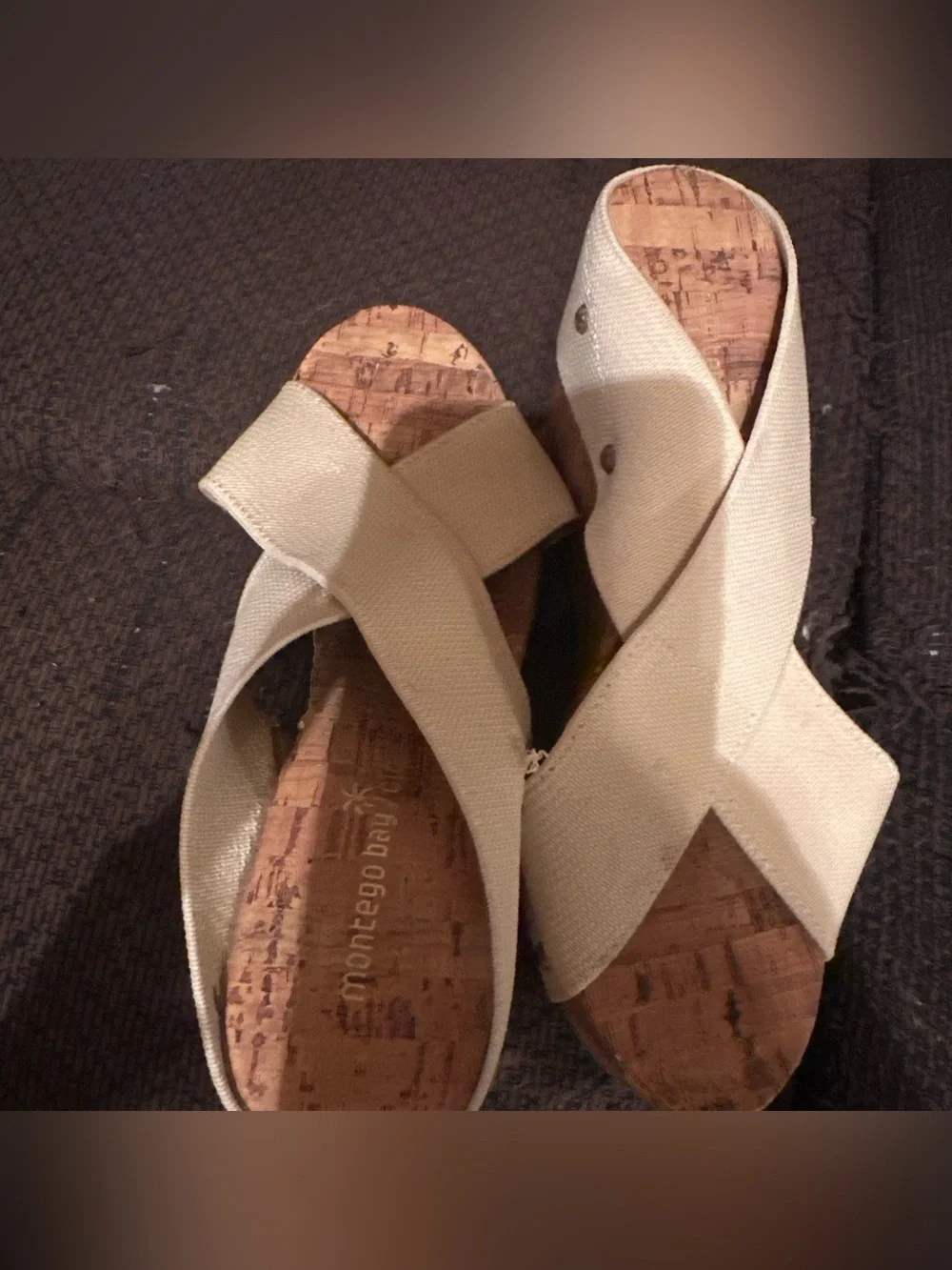 Montego Bay Club Cream Cross-Band Cork Wedge Sandals